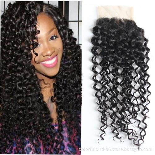 Free Sample Hair 4*4 Lace Closure Wholesale Brazilian Human Hair Extensions Unprocessed Raw Virgin hair jerry curly